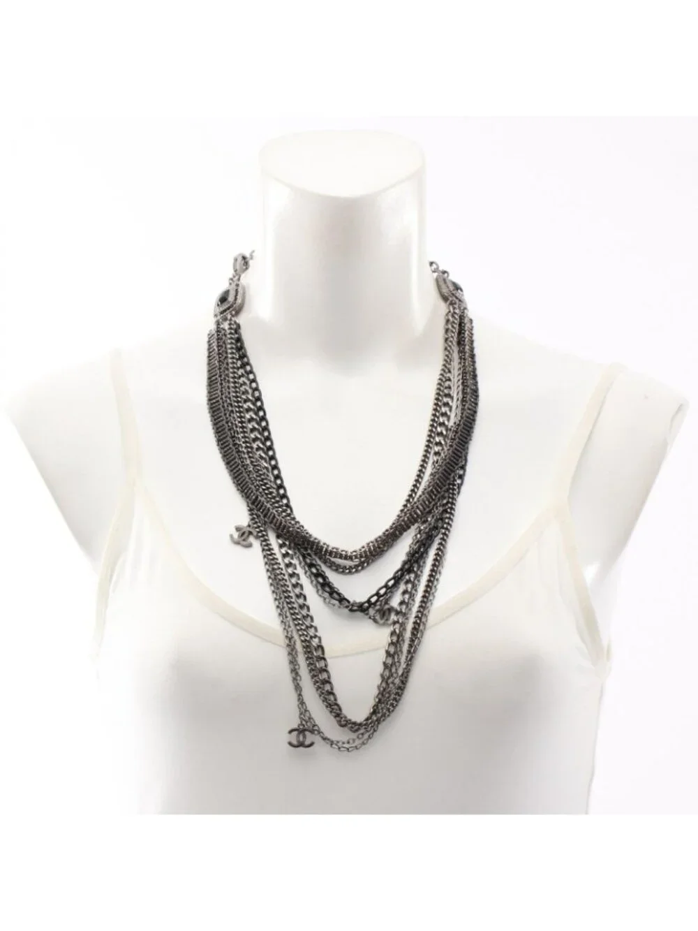 Chanel Necklace CC Logo 10 Rows Stainless Steel